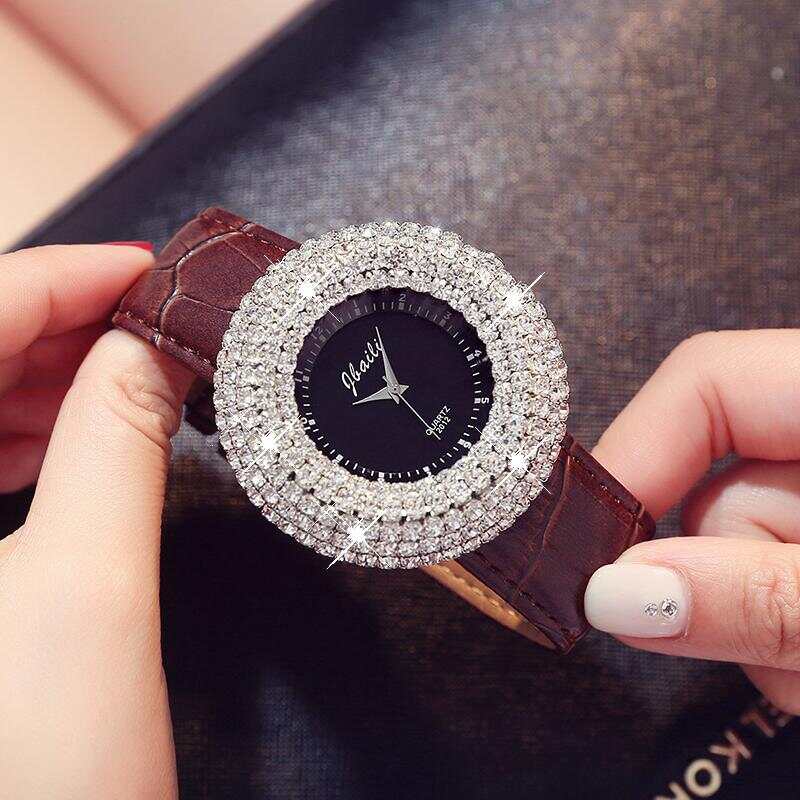 Brand Jbaili Watch Big Rhinestone Black Dial Quartz Wristwatches