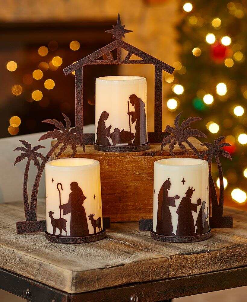 复制 Set of 3 Nativity Candleholders with LED Candles