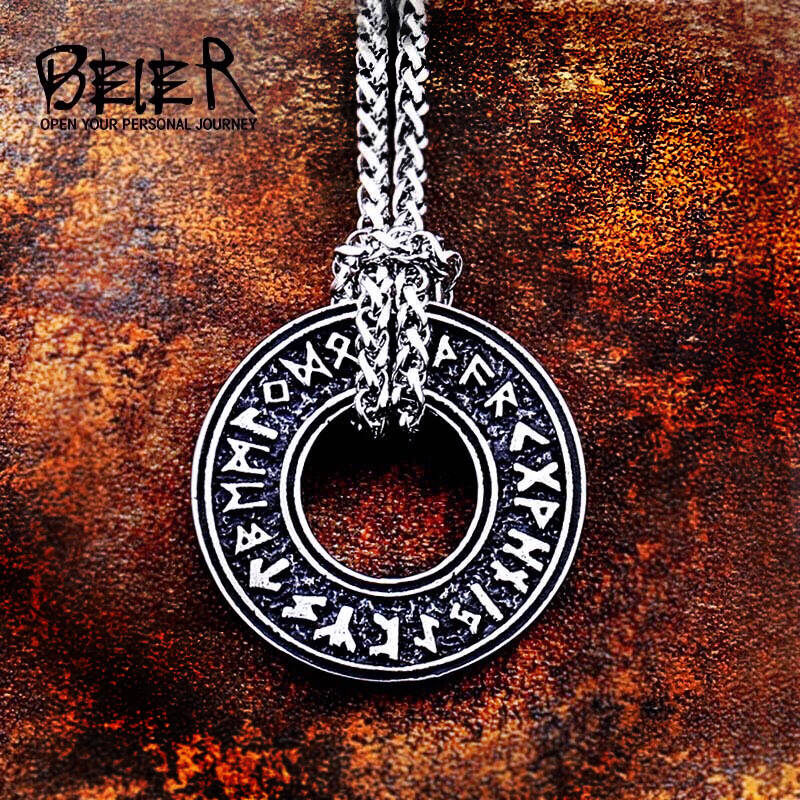 Beier 316L الفولاذ المقاوم للصدأ الشمال الفايكنج حلقة رون رسالة أودين تميمة الاسكندنافية Signet خاتم موضة الرجال المجوهرات LR215