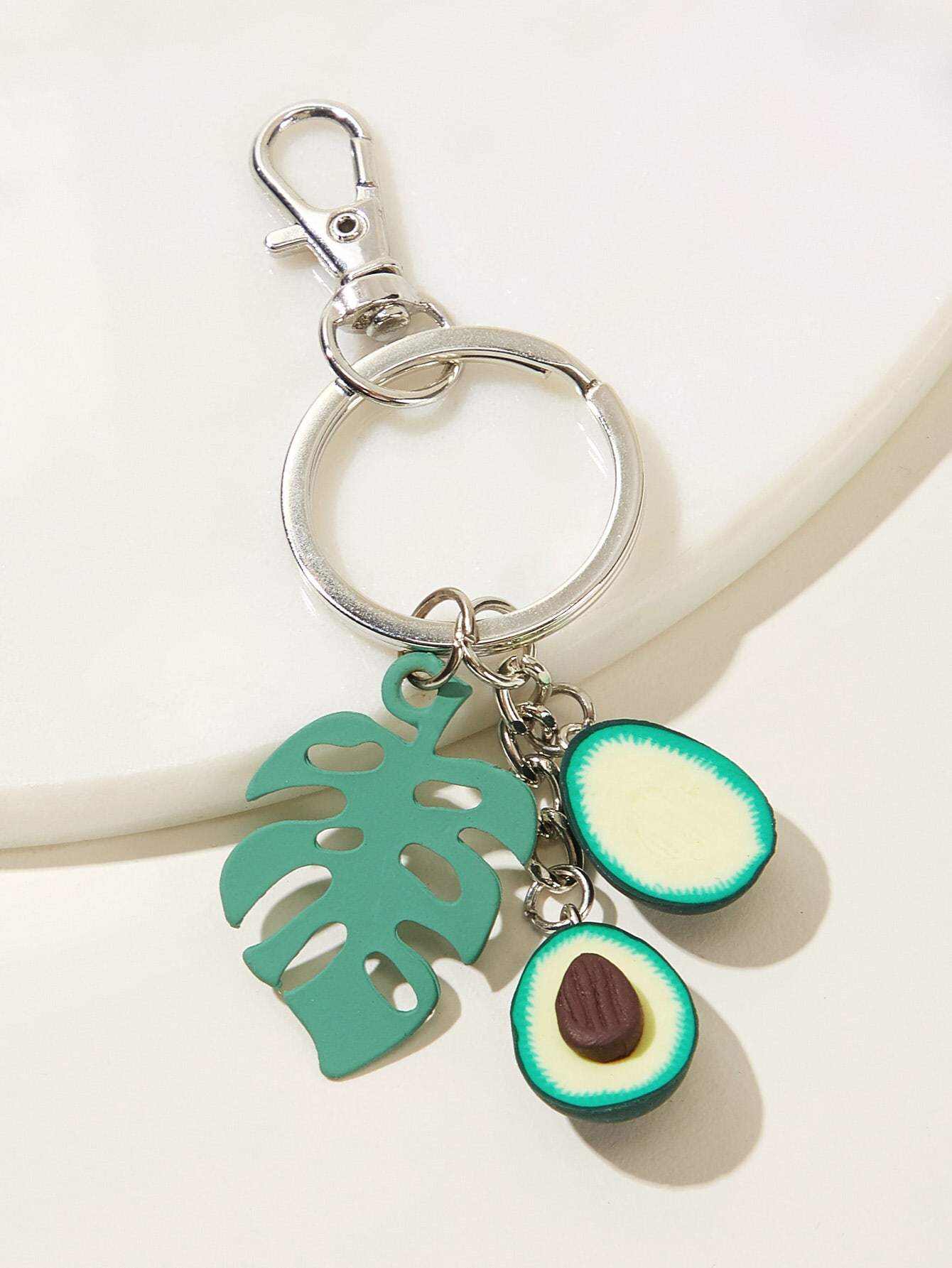 Avocado & Leaf Charm Keychain