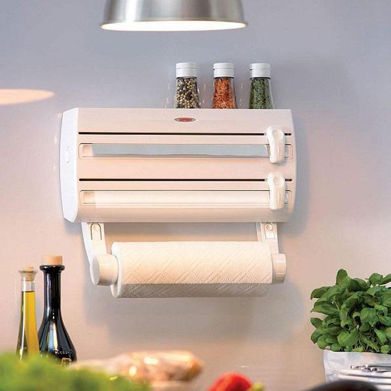 BREEZYLIVE 4 in 1 Kitchen Plastic Wrap and Foil Dispenser with Spice Rack