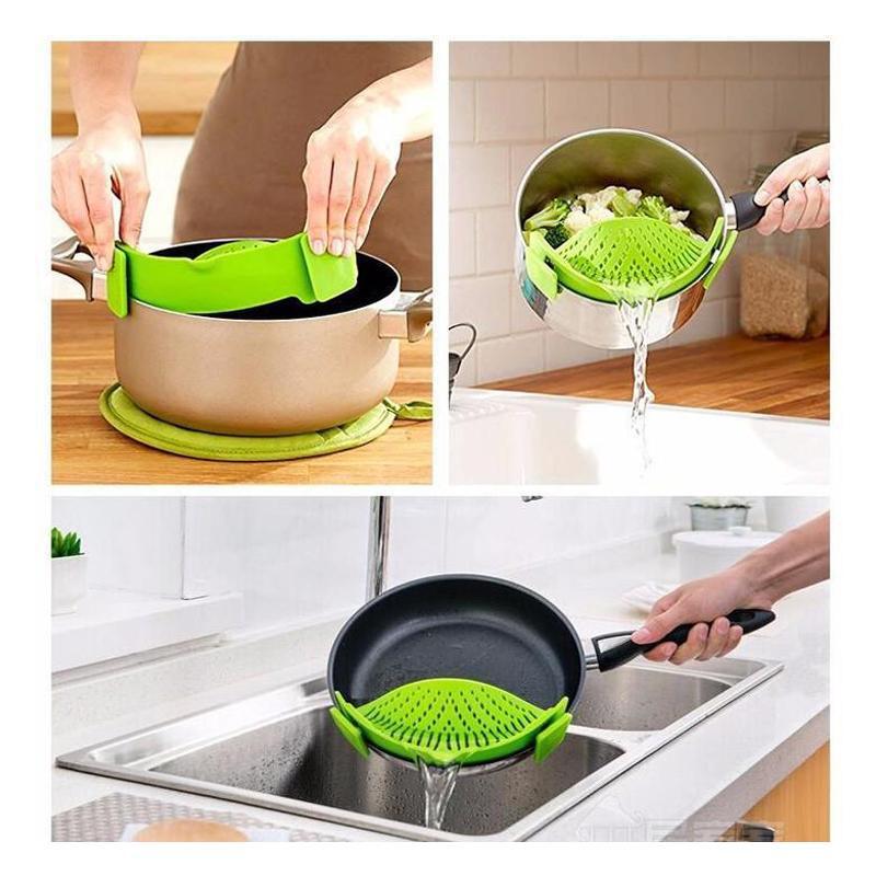 Hands-free Clip On Kitchen Food Strainer for Pot Bowl Pan