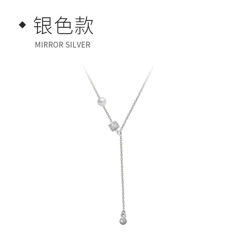 Moose man Sterling Silver Necklace Female Minority fringed small waist pearl clavicle chain plated with 14K champagne gold cool jewelry