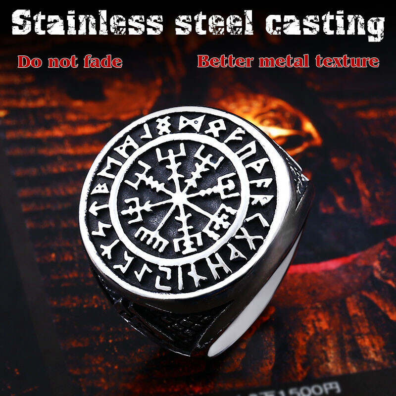 Beier 316L الفولاذ المقاوم للصدأ الشمال الفايكنج حلقة رون رسالة أودين تميمة الاسكندنافية Signet خاتم موضة الرجال المجوهرات LR215