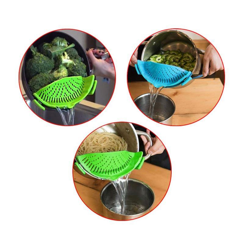 Hands-free Clip On Kitchen Food Strainer for Pot Bowl Pan