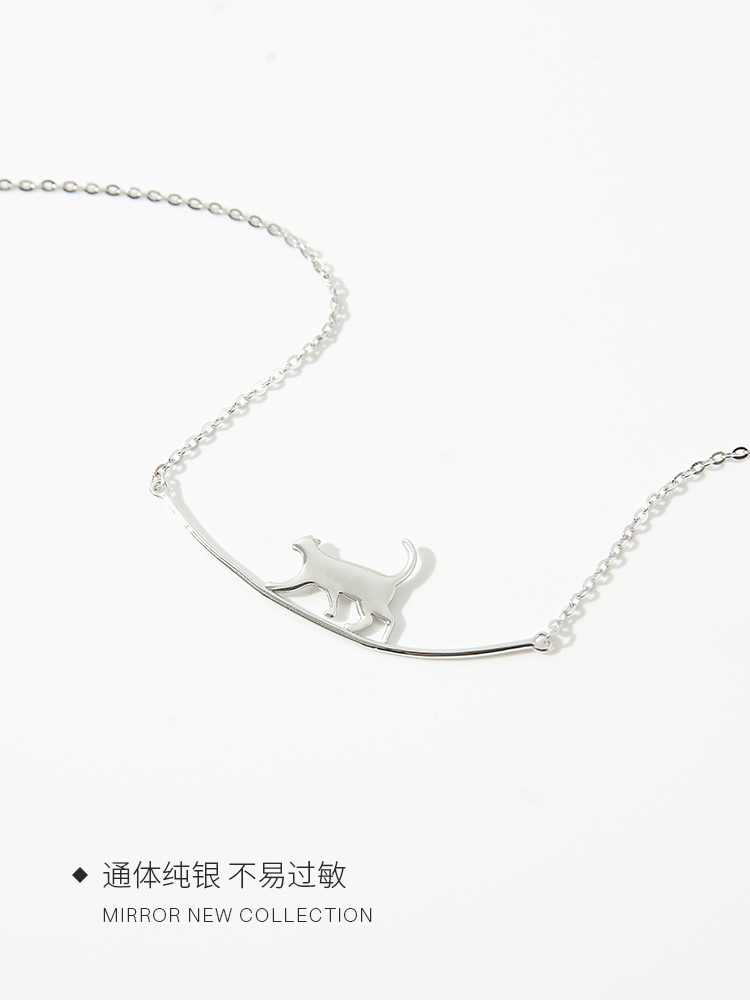 Moose man cute kitten Sterling Silver Necklace Female Minority ins simple clavicle chain cat silver jewelry cool wind gift
