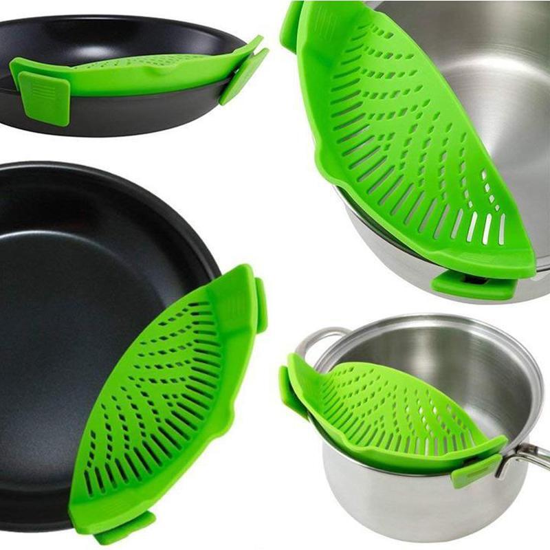 Hands-free Clip On Kitchen Food Strainer for Pot Bowl Pan