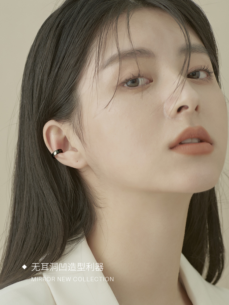 Small moose man wide face ear clip pure silver Earbone clip female simple minority cool wind 2020 new ear nail earring earrings earrings