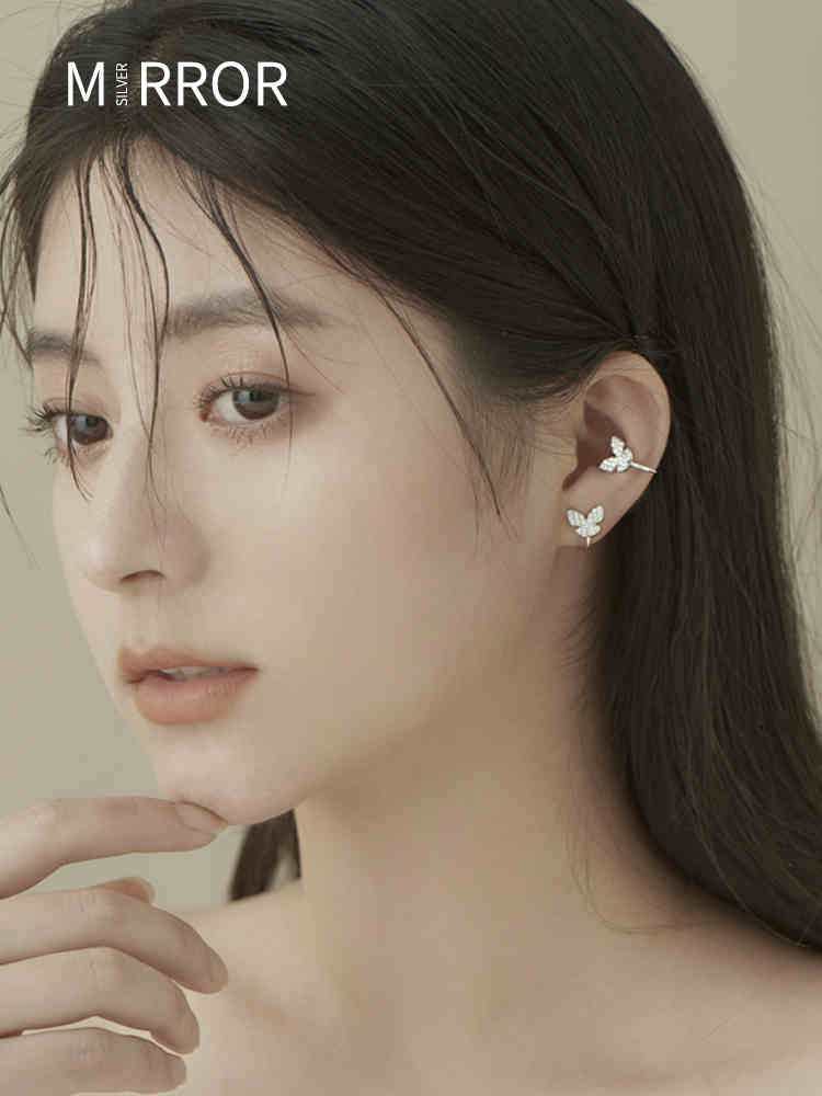 Little elk man super Fairy Butterfly no ear hole Korean Earrings small earclip female Earrings Sterling Silver Jewelry high sense Earrings