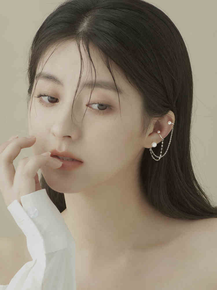 Little elk man super immortal tassel ear clip Sen series pure silver ear nail female Pearl Earrings cool Earrings Korean temperament