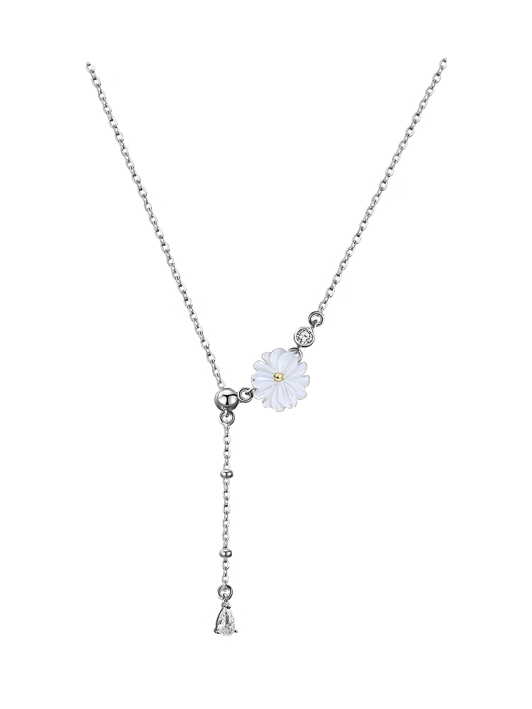 Moose man Sterling Silver Necklace, female clavicle chain, Daisy tassel, small crowd ins cool wind net red accessories