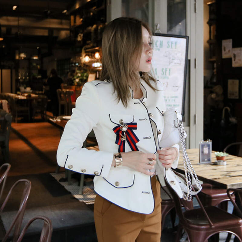 الموضة حجم كبير الخريف الشتاء النساء المعاطف 2018 الأزرق الأبيض كامل الأكمام الوقوف Vintage البحرية موحدة معطف السيدات أبلى معاطف