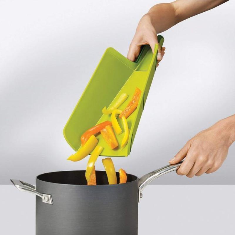 Green Folding Plastic Kitchen Cutting Board with Non-Slip Feet