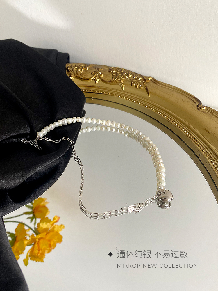 Little elk man Baroque shaped Pearl Sterling Silver Necklace female clavicle chain Love Pendant neck Chain Collar Choker