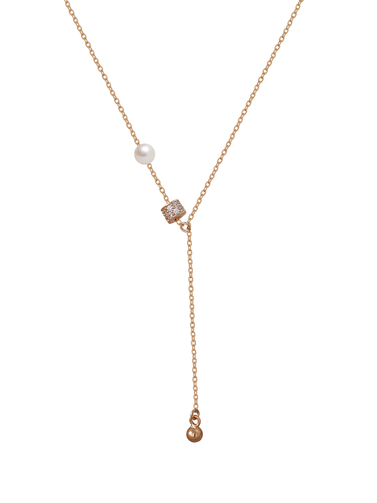 Moose man Sterling Silver Necklace Female Minority fringed small waist pearl clavicle chain plated with 14K champagne gold cool jewelry