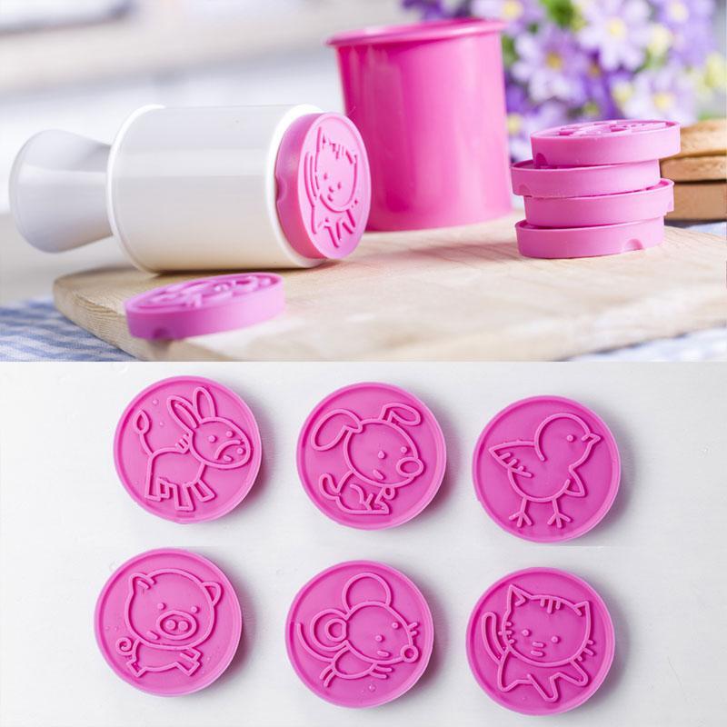 BREEZYLIVE 6 Pcs Cute Cartoon Cookie Stamps Biscuit Baking Mould Set