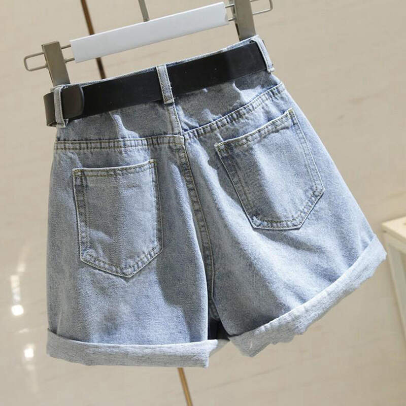 شورت جينز عالي الخصر للنساء جينز قصير غير رسمي صيفي فضفاض جديد 2020 على الطراز الكوري سراويل قصيرة من الدنيم للسيدات P579