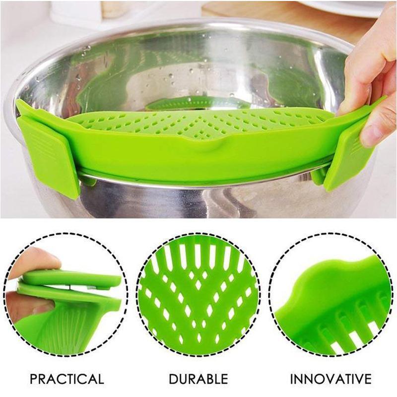 Hands-free Clip On Kitchen Food Strainer for Pot Bowl Pan