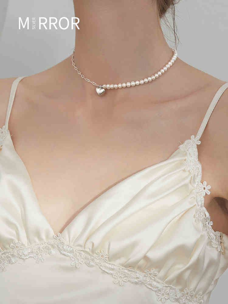 Little elk man Baroque shaped Pearl Sterling Silver Necklace female clavicle chain Love Pendant neck Chain Collar Choker