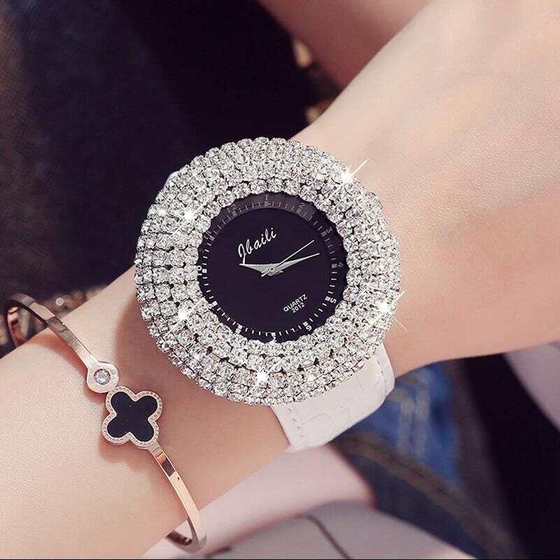 Brand Jbaili Watch Big Rhinestone Black Dial Quartz Wristwatches