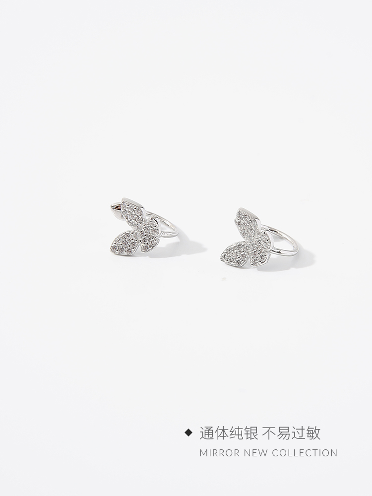 Little elk man super Fairy Butterfly no ear hole Korean Earrings small earclip female Earrings Sterling Silver Jewelry high sense Earrings