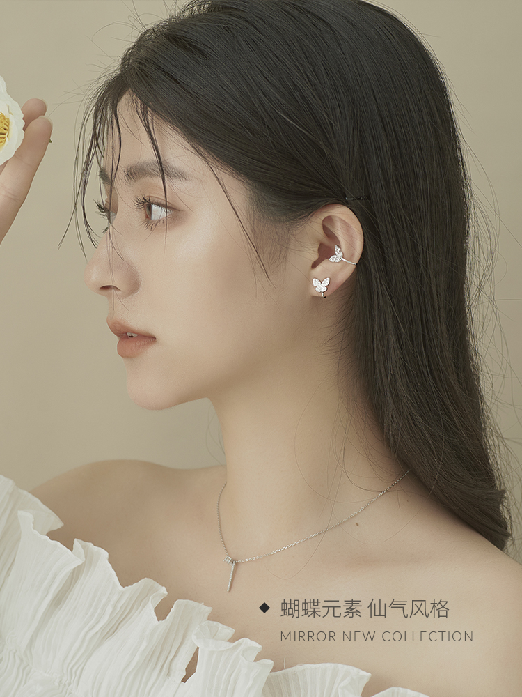 Little elk man super Fairy Butterfly no ear hole Korean Earrings small earclip female Earrings Sterling Silver Jewelry high sense Earrings