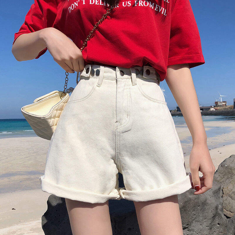 شورت جينز نسائي صيفي الكل مباراة خصر عالي قصير دينم شورت جديد 2020 موضة كوري ستايل شورتات غير رسمية حريمي P477
